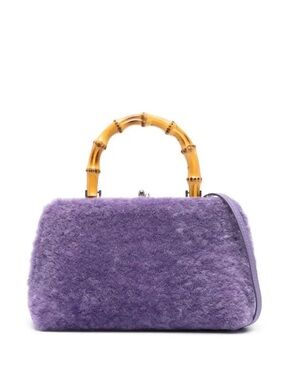 NEW Jil Sander Purple Goji Shearling Mini Bag with Bamboo Handle